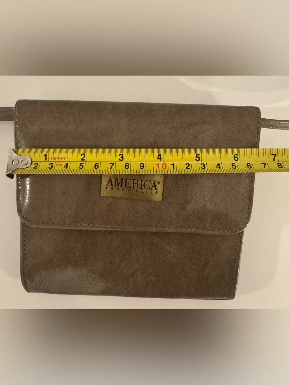 Vintage America Perry Ellis Taupe Leather Crossbody Bag *see Description* - Picture 14 of 16